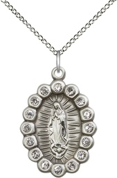 [2009FCSS/18SS] Sterling Silver Our Lady of Guadalupe Pendant with Crystal Swarovski stones on a 18 inch Sterling Silver Light Curb chain