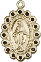 [2009JTKT] 14kt Gold Miraculous Medal with Jet Swarovski stones