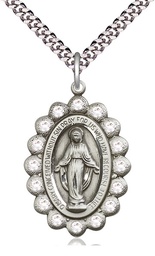 [2010CSS/24S] Sterling Silver Miraculous Pendant on a 24 inch Light Rhodium Heavy Curb chain