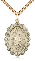 [2010FAGF/24G] 14kt Gold Filled Our Lady of Guadalupe Pendant on a 24 inch Gold Plate Heavy Curb chain