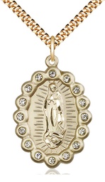 [2010FCGF/24G] 14kt Gold Filled Our Lady of Guadalupe Pendant on a 24 inch Gold Plate Heavy Curb chain