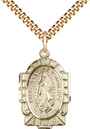 [2080GF/24G] 14kt Gold Filled Our Lady of Guadalupe Pendant on a 24 inch Gold Plate Heavy Curb chain