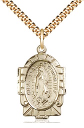 [2080GF/24G] 14kt Gold Filled Our Lady of Guadalupe Pendant on a 24 inch Gold Plate Heavy Curb chain