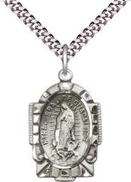 [2080SS/24S] Sterling Silver Our Lady of Guadalupe Pendant on a 24 inch Light Rhodium Heavy Curb chain