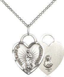 [3208SS/18SS] Sterling Silver Our Lady of Guadalupe Heart Pendant on a 18 inch Sterling Silver Light Curb chain