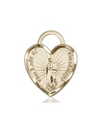 [3209KT] 14kt Gold Our Lady of Guadalupe Heart Recuerdo Medal