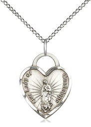 [3209PLSS/18SS] Sterling Silver Our of Guadalupe Heart Pendant on a 18 inch Sterling Silver Light Curb chain