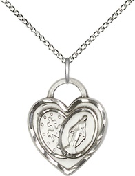[3212SS/18SS] Sterling Silver Miraculous Heart Pendant on a 18 inch Sterling Silver Light Curb chain