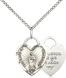 [3409SS/18SS] Sterling Silver Our Lady of Guadalupe Heart Pendant on a 18 inch Sterling Silver Light Curb chain
