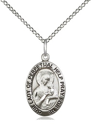 [3982SS/18SS] Sterling Silver Our Lady of Perpetual Help Pendant on a 18 inch Sterling Silver Light Curb chain