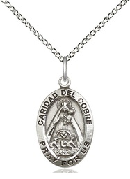 [3991SS/18SS] Sterling Silver Caridad del Cobre Pendant on a 18 inch Sterling Silver Light Curb chain