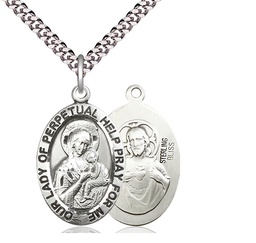 [4022SS/24S] Sterling Silver Our Lady of Perpetual Help Pendant on a 24 inch Light Rhodium Heavy Curb chain