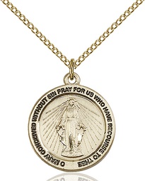 [4056GF/18GF] 14kt Gold Filled Miraculous Pendant on a 18 inch Gold Filled Light Curb chain