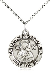 [4062SS/18SS] Sterling Silver Our Lady of Perpetual Help Pendant on a 18 inch Sterling Silver Light Curb chain