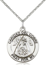 [4063SS/18SS] Sterling Silver Caridad del Cobre Pendant on a 18 inch Sterling Silver Light Curb chain