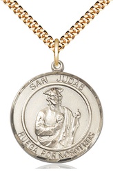 [7060RDSPGF/24GF] 14kt Gold Filled San Judas Pendant on a 24 inch Gold Filled Heavy Curb chain