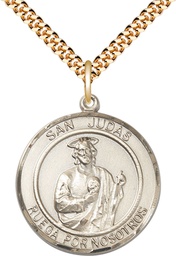 [7060RDSPGF/24GF] 14kt Gold Filled San Judas Pendant on a 24 inch Gold Filled Heavy Curb chain