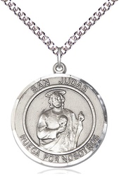 [7060RDSPSS/24SS] Sterling Silver San Judas Pendant on a 24 inch Sterling Silver Heavy Curb chain