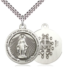 [4080SS/24S] Sterling Silver Miraculous Pendant on a 24 inch Light Rhodium Heavy Curb chain