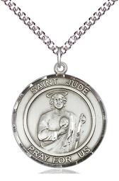 [7060RDSS/24SS] Sterling Silver Saint Jude Pendant on a 24 inch Sterling Silver Heavy Curb chain