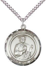 [7060RDSS/24SS] Sterling Silver Saint Jude Pendant on a 24 inch Sterling Silver Heavy Curb chain