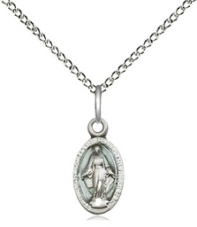 [4121EMSS/18SS] Sterling Silver Miraculous Pendant on a 18 inch Sterling Silver Light Curb chain