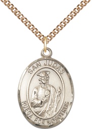 [7060SPGF/24GF] 14kt Gold Filled San Judas Pendant on a 24 inch Gold Filled Heavy Curb chain