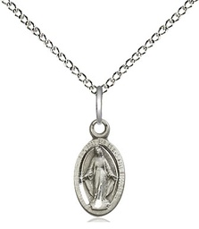 [4121MSS/18SS] Sterling Silver Miraculous Pendant on a 18 inch Sterling Silver Light Curb chain
