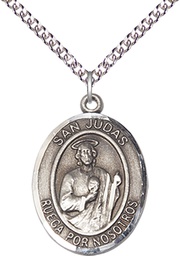 [7060SPSS/24SS] Sterling Silver San Judas Pendant on a 24 inch Sterling Silver Heavy Curb chain