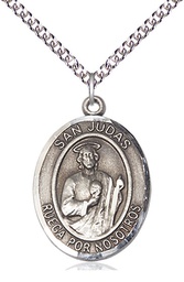 [7060SPSS/24SS] Sterling Silver San Judas Pendant on a 24 inch Sterling Silver Heavy Curb chain