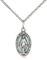 [4122EMSS/18SS] Sterling Silver Miraculous Pendant on a 18 inch Sterling Silver Light Curb chain