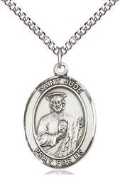 [7060SS/24SS] Sterling Silver Saint Jude Pendant on a 24 inch Sterling Silver Heavy Curb chain