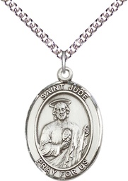 [7060SS/24SS] Sterling Silver Saint Jude Pendant on a 24 inch Sterling Silver Heavy Curb chain