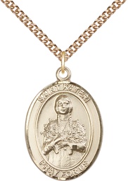 [7061GF/24GF] 14kt Gold Filled Saint Kateri Tekakwitha Pendant on a 24 inch Gold Filled Heavy Curb chain