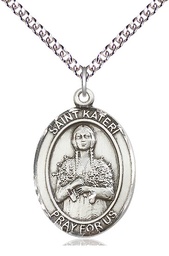 [7061SS/24SS] Sterling Silver Saint Kateri Tekakwitha Pendant on a 24 inch Sterling Silver Heavy Curb chain