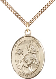 [7062GF/24GF] 14kt Gold Filled Saint Kevin Pendant on a 24 inch Gold Filled Heavy Curb chain