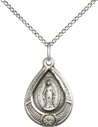 [4144MSS/18SS] Sterling Silver Miraculous Pendant on a 18 inch Sterling Silver Light Curb chain