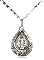 [4144MSS/18SS] Sterling Silver Miraculous Pendant on a 18 inch Sterling Silver Light Curb chain