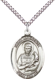[7063SS/24SS] Sterling Silver Saint Lawrence Pendant on a 24 inch Sterling Silver Heavy Curb chain