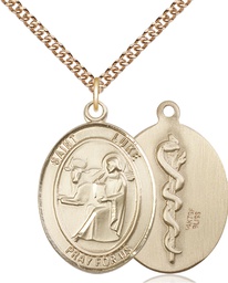 [7068GF8/24GF] 14kt Gold Filled Saint Luke the Apostle Doctor Pendant on a 24 inch Gold Filled Heavy Curb chain