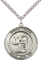 [7068RDSS/24SS] Sterling Silver Saint Luke the Apostle Pendant on a 24 inch Sterling Silver Heavy Curb chain