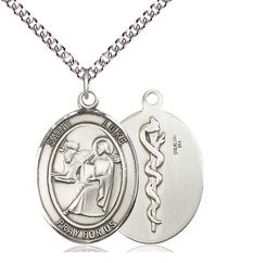 [7068SS8/24SS] Sterling Silver Saint Luke the Apostle Doctor Pendant on a 24 inch Sterling Silver Heavy Curb chain