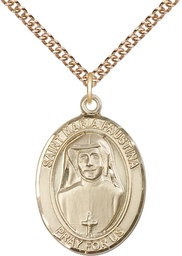 [7069GF/24GF] 14kt Gold Filled Saint Maria Faustina Pendant on a 24 inch Gold Filled Heavy Curb chain
