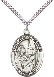 [7071SS/24SS] Sterling Silver Saint Mary Magdalene Pendant on a 24 inch Sterling Silver Heavy Curb chain