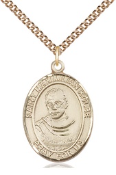 [7073GF/24GF] 14kt Gold Filled Saint Maximilian Kolbe Pendant on a 24 inch Gold Filled Heavy Curb chain