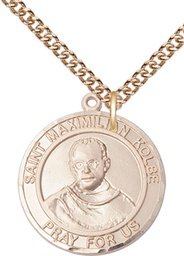 [7073RDGF/24GF] 14kt Gold Filled Saint Maximilian Kolbe Pendant on a 24 inch Gold Filled Heavy Curb chain
