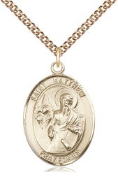 [7074GF/24GF] 14kt Gold Filled Saint Matthew the Apostle Pendant on a 24 inch Gold Filled Heavy Curb chain