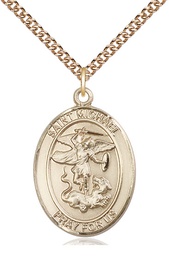 [7076GF/24GF] 14kt Gold Filled Saint Michael the Archangel Pendant on a 24 inch Gold Filled Heavy Curb chain