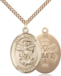[7076GF10/24GF] 14kt Gold Filled Saint Michael EMT Pendant on a 24 inch Gold Filled Heavy Curb chain