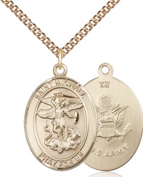 [7076GF2/24GF] 14kt Gold Filled Saint Michael Army Pendant on a 24 inch Gold Filled Heavy Curb chain
